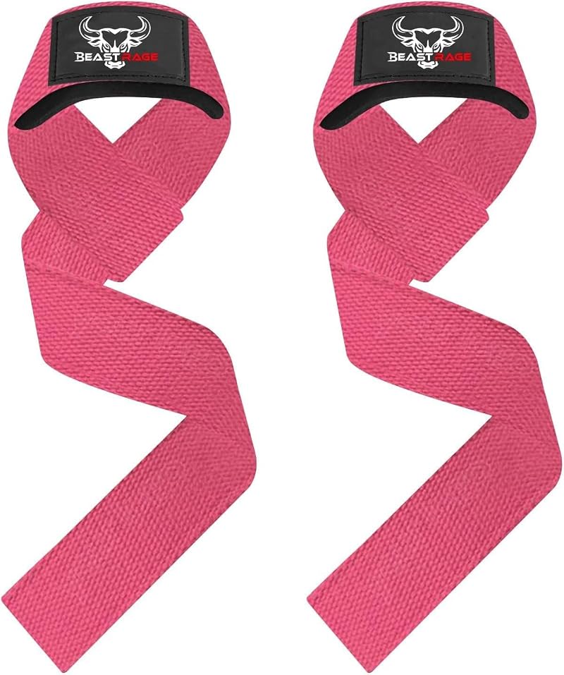 BEAST RAGE Weight Lifting Straps Cotton Padded Gel Grips Pink