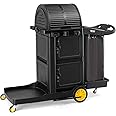 TUFFIOM Janitorial Cart with Key-Locking Cabinet, 3-Shelf Commercial Cleaning Cart with Wheels, Housekeeping Caddy with Locker, Black, Great for Hotel, Stores, Schools, and Business
