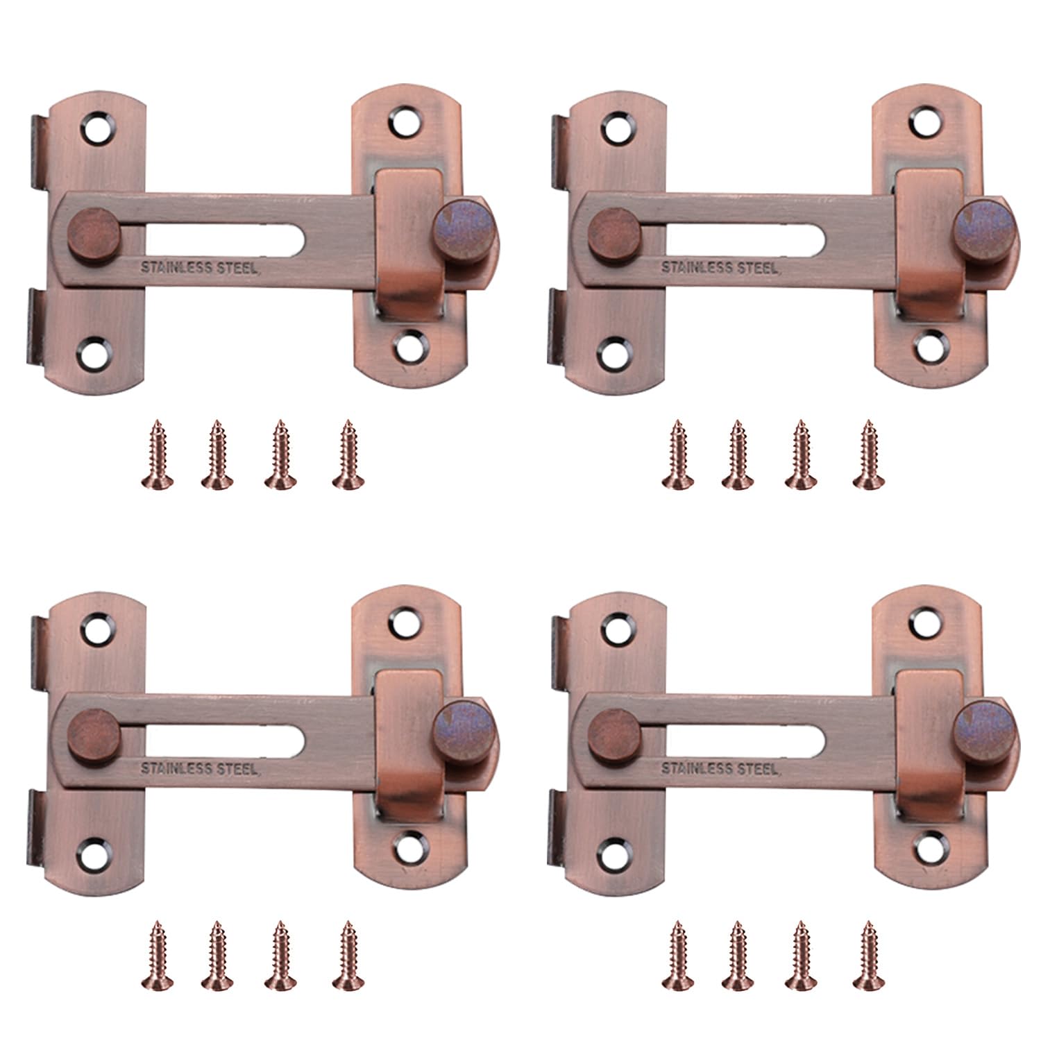 Lxoraziy 4 Pieces Stainless Steel Door Latch Lock, 4 inch Flip Latch Safety Door Bolt, Bolt Lock, Flip Hasp Latch for Windows, Cabinets and Door(Red Bronze)
