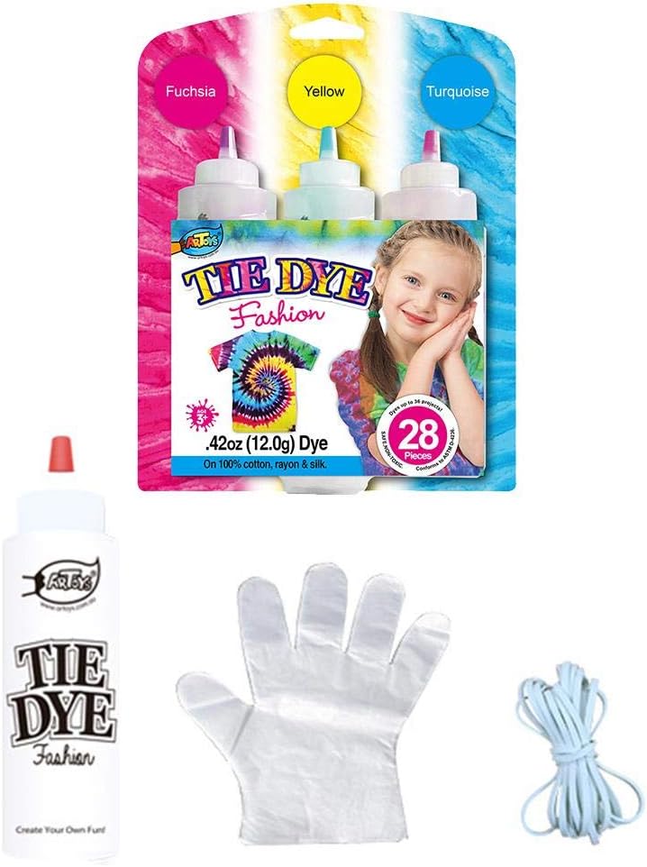 Goodde Tie-Dye Kit, 3-Color 125ml DIY Clothing Graffiti Non-Toxic Safety Dye Party Supplies For Family Friends Kids Entertainment Activity(fushsia/yellow/turquoise)