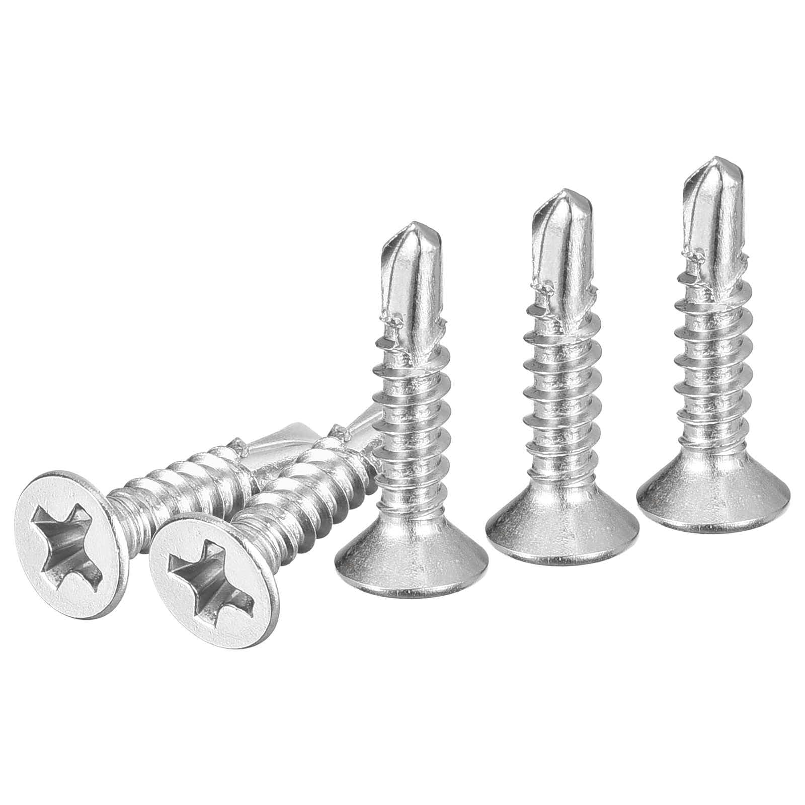DTGN 100Pcs ST3.5x16mm Self Drilling Screws, 410 Stainless Steel Flat Head Phillips Sheet Metal Screw - Good for Wood to Metal, Furniture - Silver — image 1