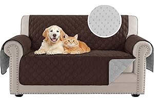 PrinceDeco Love Seat Couch Covers for Dogs Quilted Loveseat Cover Furniture Protector Non-Slip Rubber Backing Water Resistant for 2 Cushion Couch Seat Width to 48"(Loveseat, Brown)