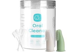 Esonto Baby Tongue Cleaner Toothbrush 30Pcs Disposable Infant Tooth Brush Clean Baby Mouth with 2Pcs Finger Toothbrush Oral Cleaning Stick Gauze Cleaner Stick Dental (Green, 32 Piece Assortment)