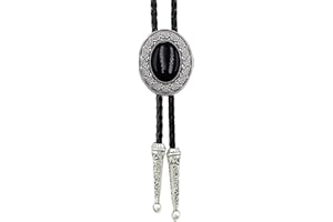 SELOVO Genuine Leather Black Rhinestone Cowboy Native American Flower Retro Bolo Tie