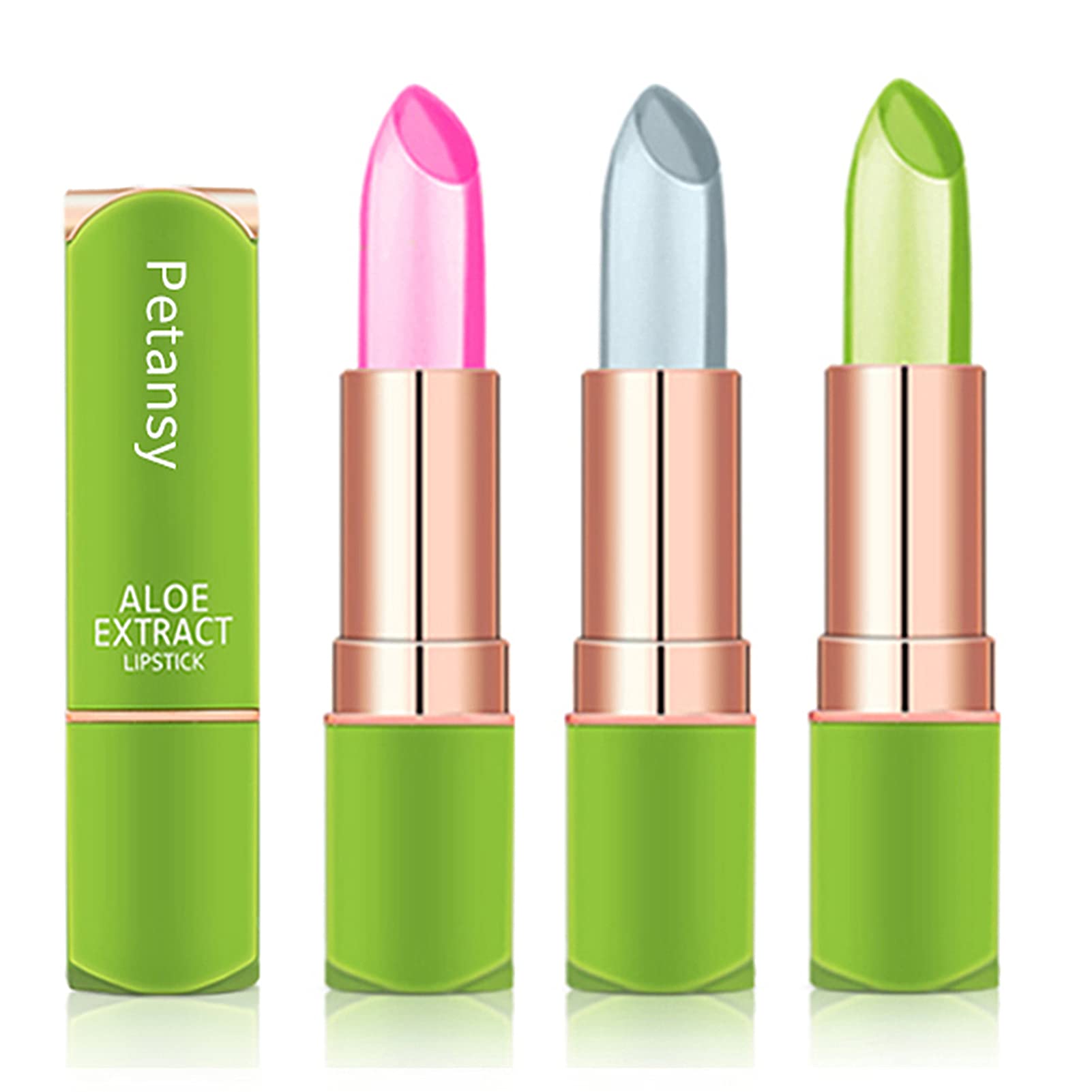 Petansy 3 Packs Aloe Vera Lipstick, Lips Moisturizer Long Lasting Nutritious Lip Balm Magic Temperature Color Change Lip Gloss-Set