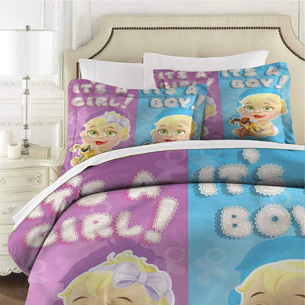 Gender Reveal Bedding 3-Piece Queen Bed Sheets Set,Comforter Bedding Set Microfiber Duvet Cover Set Girl Boy Dogs Cute for Any Bed Room Or Guest Room