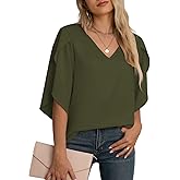 Jouica Women Blouses Casual Chiffon Tops Summer 3/4 Ruffled Sleeve Blouse for Women