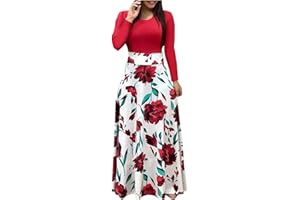 NBXNZWF Women's Dresses Long Sleeve Vintage Floral Print Wedding Holiday Party High Waist Casual Boho Loose Maxi Dresses
