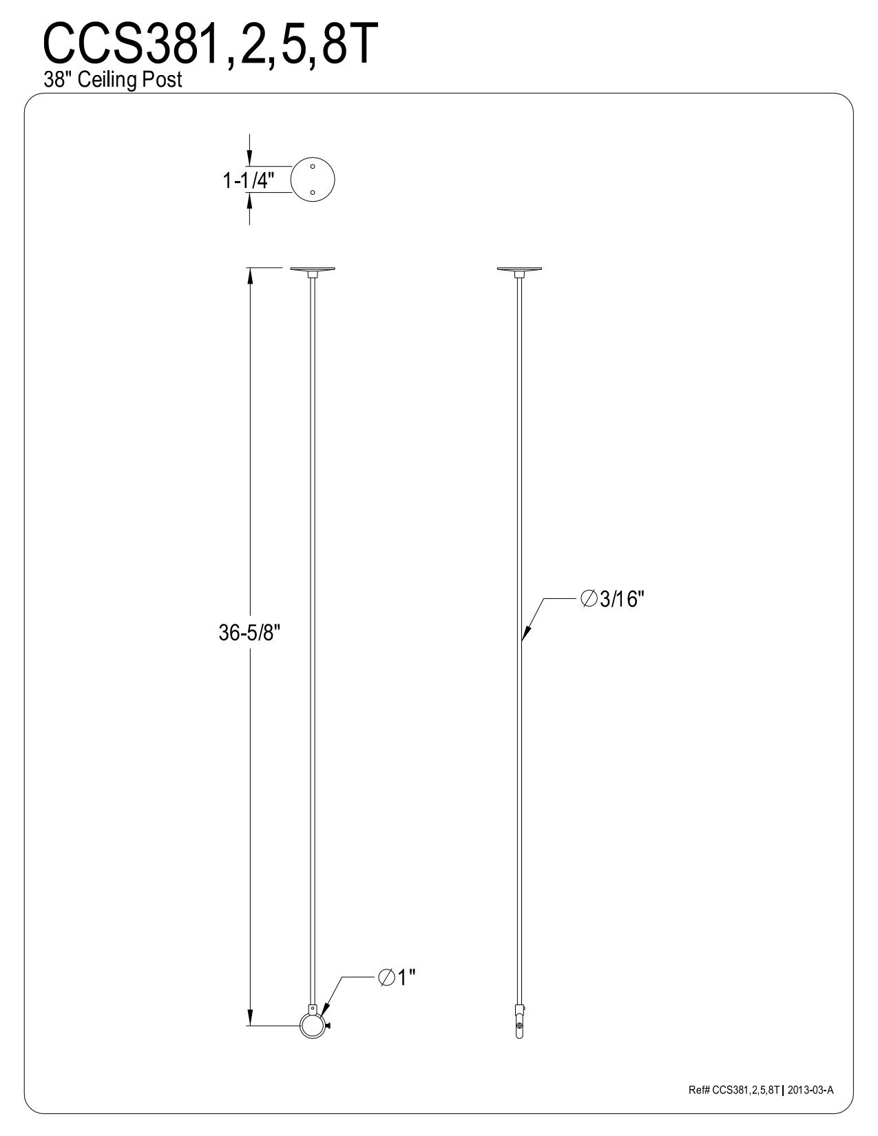 Kingston Brass CCS381T 38-Inch Ceiling Post For CC3141, Polished Chrome