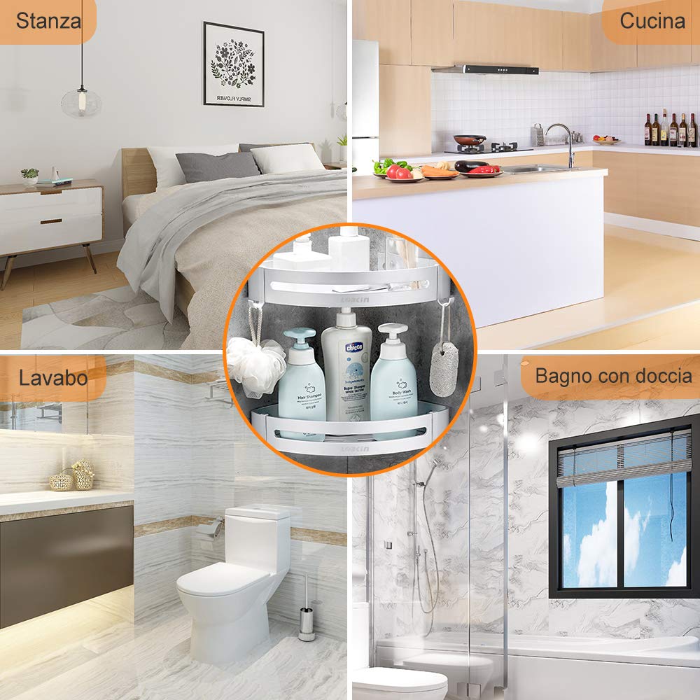 Mensole Bagno Angolo Triangolo Mensole Scaffale Da Doccia Portaoggetti Da Doccia, Alluminio Spaziale Mensola Mensole Bagno Senza Foratura Rack a Muro per Cucina (2PCS)