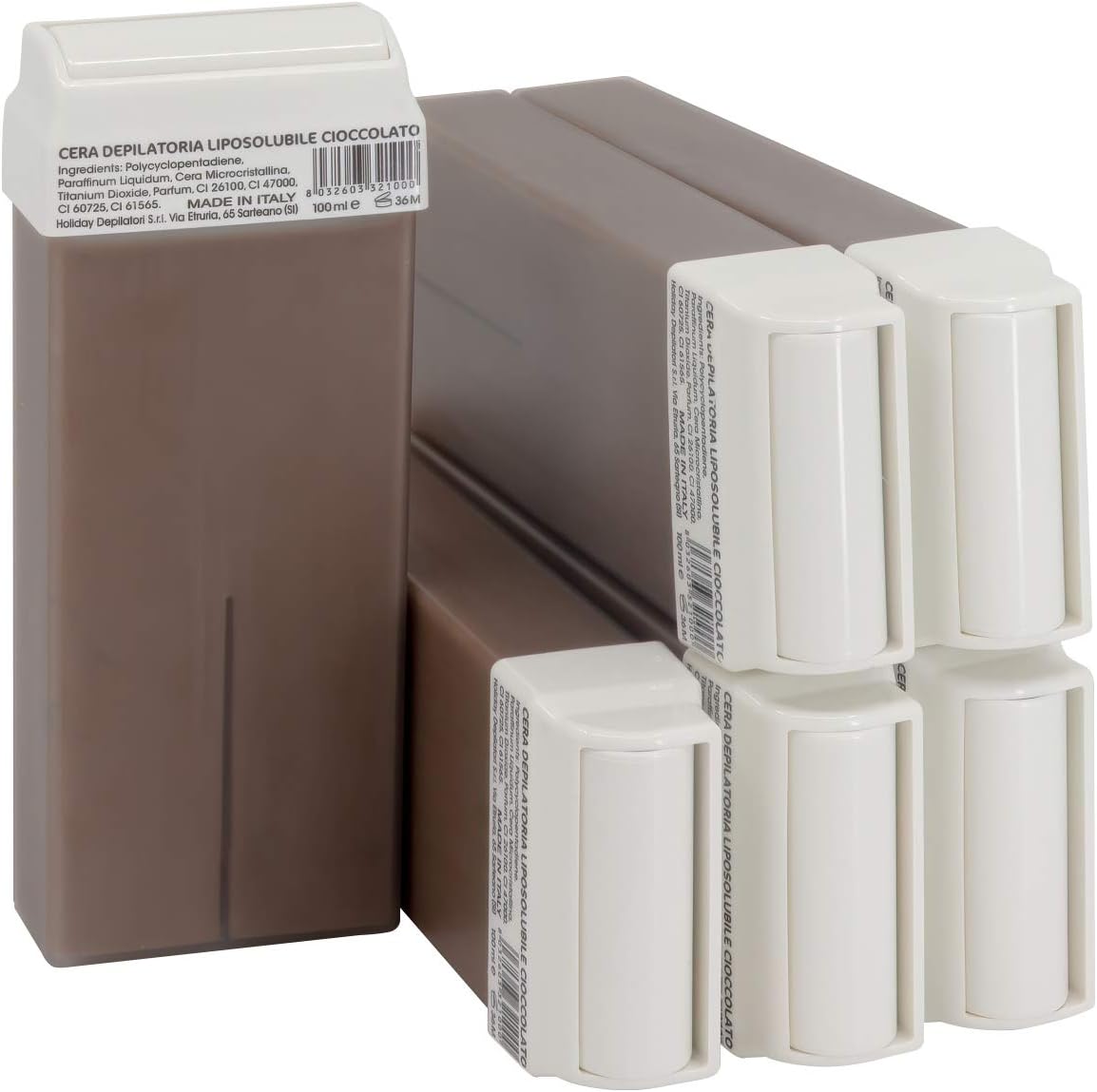 EpilWax Set of 6 Chocolate Wax Cartridges for Hair Removal - Large 100 ml Roll-on Waxing Refills
