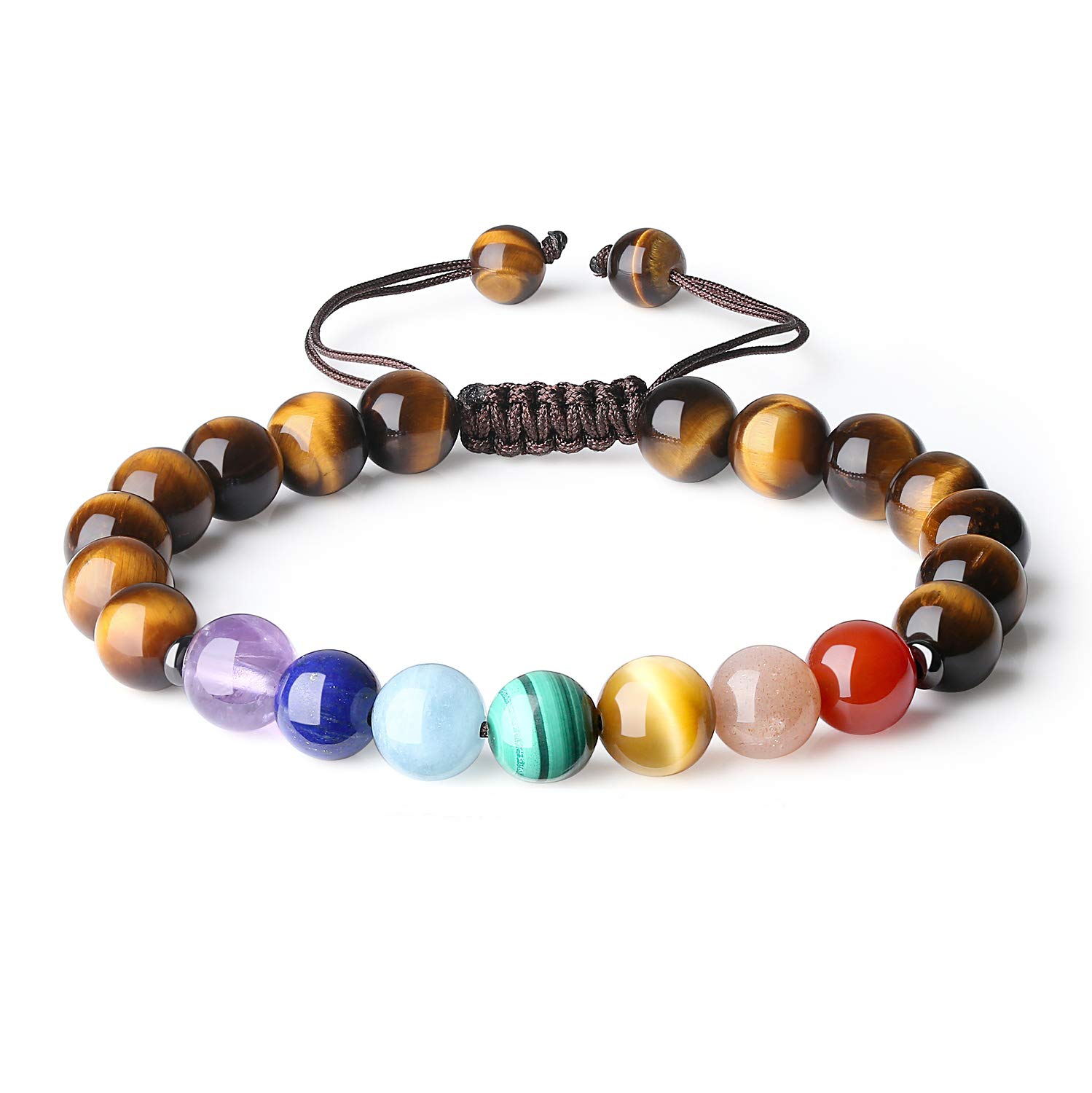 COAI Stone Beaded Tiger Eye Seven Chakra Bracelet