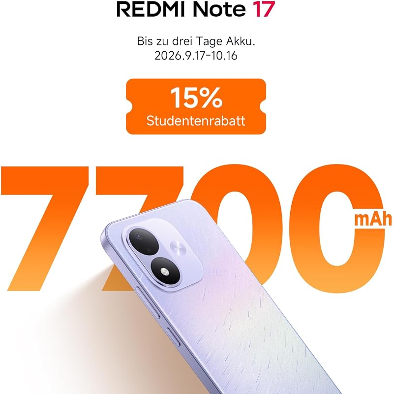 REDMI Note 17, Smartphone 6+256 GB, Sky Teal, 7700 mAh Akku