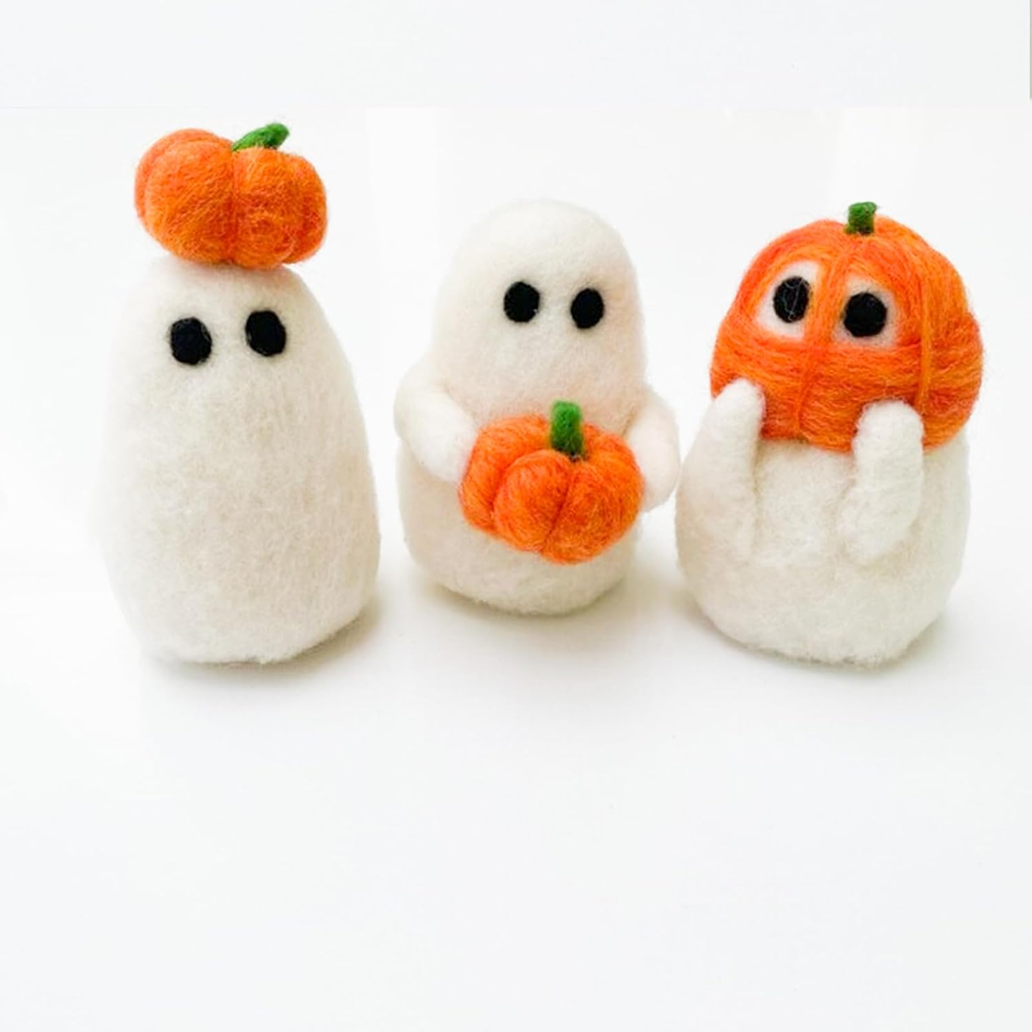 Vase Fillers - Halloween Decorations- Felted Ghosts with Pumpkins 3 Pcs, Cute Ghost Decor Indoor or Outdoor, Great as Halloween Home Decor, Ghost Ornaments, Unique & Funny Gift