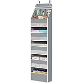 Univivi 6-Shelf Over Door Hanging Organizer Fabric Baby Door Storage with 5 Large Pockets and 3 Small PVC Pockets Wall Mount Hanging Storage Organizers for Baby Essential (Grey)