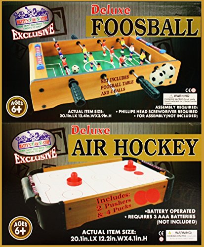 Matty's Toy Stop Deluxe Wooden Mini Table Top Air Hockey (Extra Pucks) & Foosball (Soccer) (Extra Balls) Games Gift Set Bundle - 2 Pack