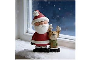 3.94'' Santa and Reindeer Figurine – Resin Christmas Tabletop Decor | Festive Santa Claus and Deer Holiday Decoration for Man