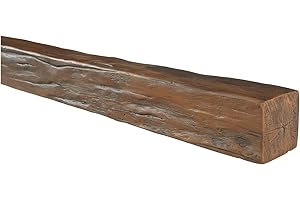 AZ Faux High-Density Polyurethane Faux Fireplace Mantel | Lightweight Rustic Floating Wood Beam with Mounting Strip and Touch-Up Kit | Old English | 60" L x 6" W x 6" H | Burnished