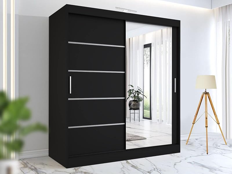 RAC3 Race to Road Stylish Sliding Wardrobe with LED Light - 150cm Black