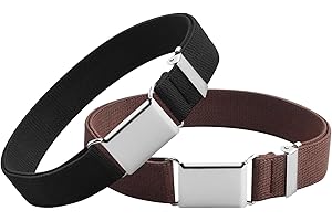 Kioiner 2 Pcs Elastic Buckle Belt for Kids, Adjustable Elastic Belts With Silver Square Buckle for Boys and Girls