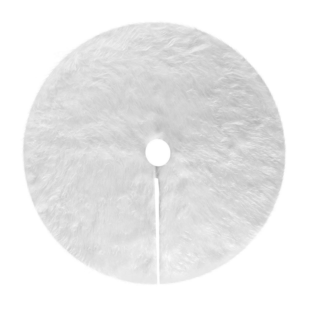 Deggodech 122cm White Faux Fur Christmas Tree Skirt Round Snow Plush Xmas Tree Skirt Base Floor Mat Cover for Christmas Holiday Party Decoration (White, 48inches)
