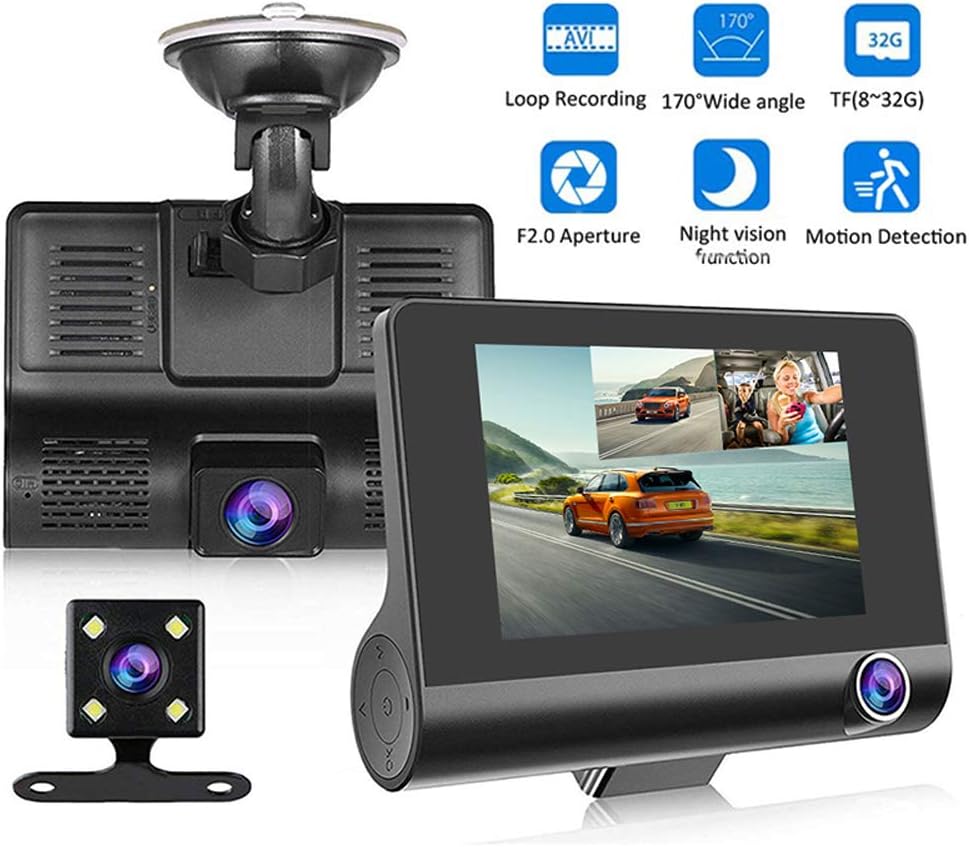 Dash Cam Front and Rea, Dash Camera 4" 1080P Full HD Driving Recorder Loop Recorder Night Vision G Sensor 170° Wide Angle Dashcam