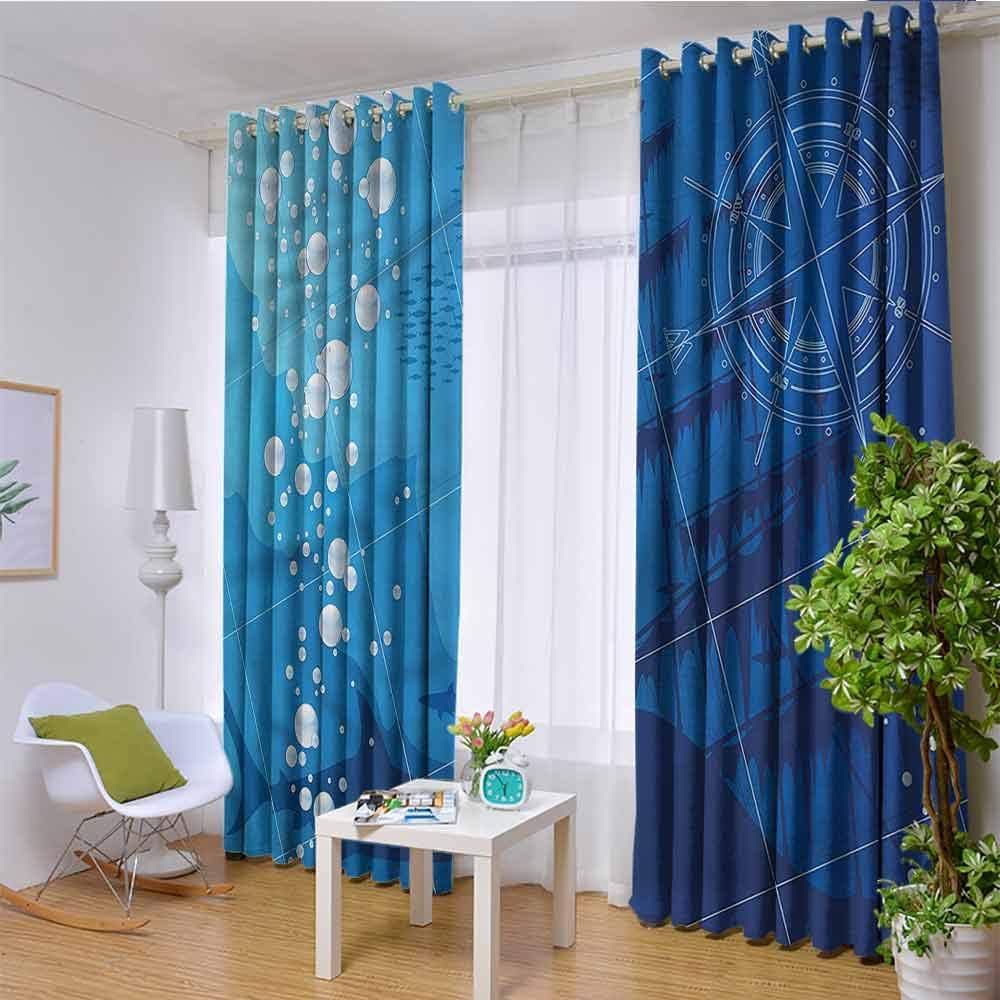 CostomDIY-drapes Textured Geometry Lattice Grommet Window Treatment Set for Living Room, Nautical Sharks Ship Compass Printed Darkening Curtains, 84" X 84", Multicolor