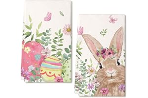 ARKENY Easter Kitchen Towels Set of 2,Green Bunny Butterfly Flower Dish Towels 18x26 Inch Drying Dishcloth,Farmhouse Holiday Seasonal Spring Decorations AD250