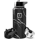 IRON °FLASK Camping & Hiking Hydration Flask with Straw, Wide Mouth Insulated Stainless Steel Sports Water Bottle - 32 oz Black Marquina