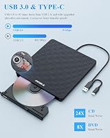 ORIGBELIE External CD/DVD Drive USB 3.0 Type-C Ultra Slim 13mm Black view 4