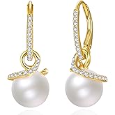 LOIPURI Pearl Drop Earrings for Women - 925 Sterling Silver /14K Gold Plated Pearl Dangle Earrings with Cubic Zirconia Swril White Pearl Drop Earring for Anniversary Wedding Gifts