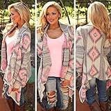 FULLIN Women Casual Geometry Printed Irregular Open Front Knit Cardigan,XL
