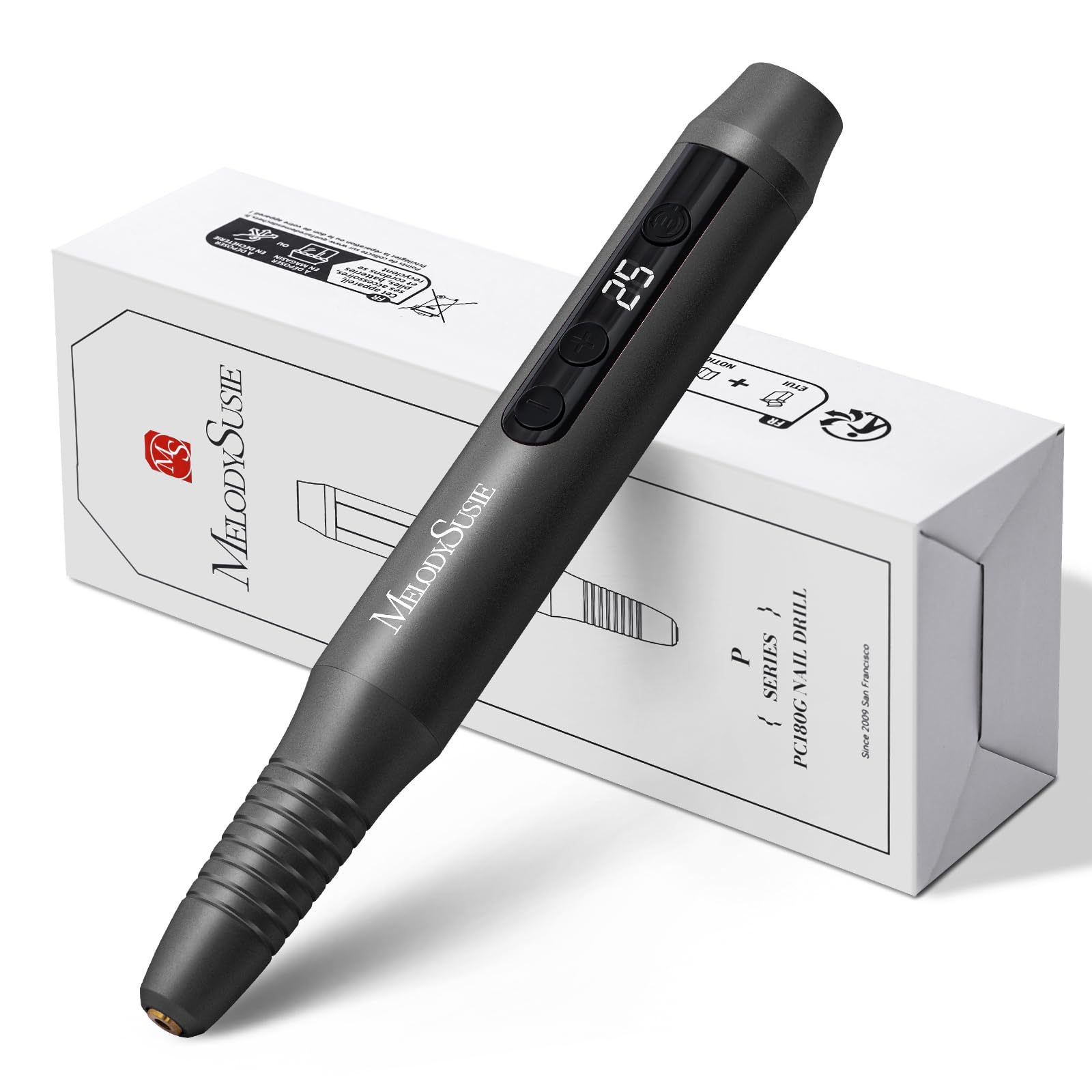 MelodySusie Electric Nail Drill - Cordless File for Acrylic Gel Nails, PC180G 25,000RPM Professional Portable Efile Manicure Pedicure Polishing Tool With Bits, Sanding Bands