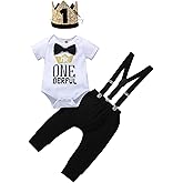 Highnesson-ww Baby Boy Funny First Birthday Clothes Infant Clothes Bow Tie Dinosaur Themed Romper Pants Set Suspenders