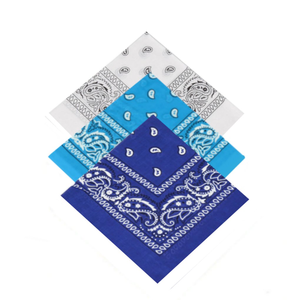 3 x High Quality 100% Cotton Paisley Bandana Scarf Headband Neckerchief Headscarf for Men,Women,Children,Boys & Girls Ideal 4 Fancy Dress Costumes,Party wear,World Book day(White,Aqua Blue,Royal Blue)