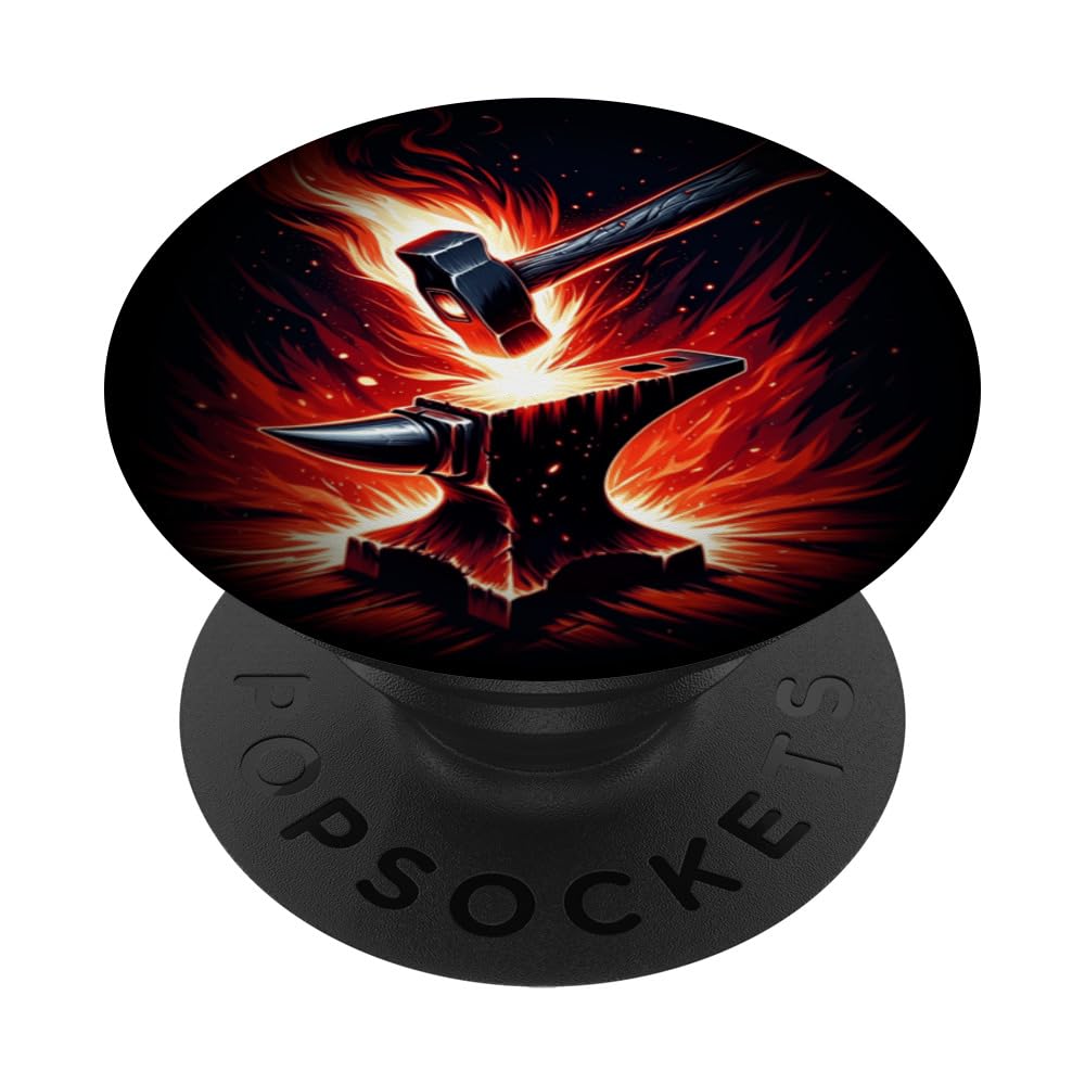 Hammer And Anvil Fire Dystopian Blacksmith Artisan Graphic PopSockets Swappable PopGrip