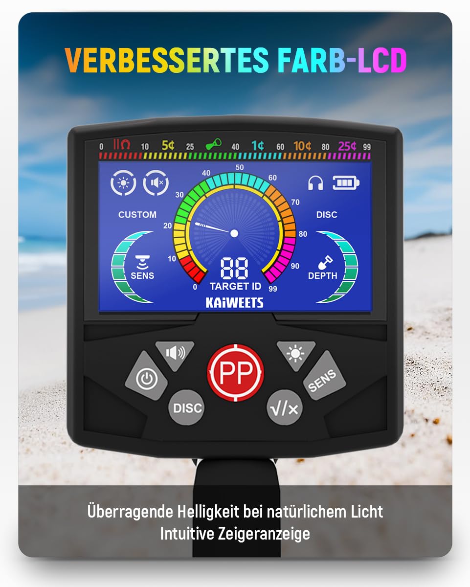 KAIWEETS Metalldetektor Profi Set, 30cm Suchtiefe, LCD Display, wasserdichte Spule, Einstellbare Empfindlichkeit, Metallsuchgerät für Erwachsene & Kinder, Metal Detector mit Zubehör 2