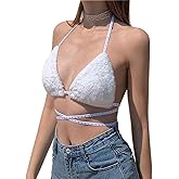 Women's Sexy Faux Fur Bra Top Crisscross Furry Halter Crop Top Rave Festival Outfit Clubwear Cami Top