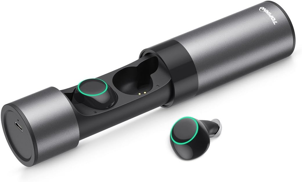 TOPINNO True Wireless Mini Earbuds, Bluetooth V5.0 Stereo Sound Waterproof Sport Headphones with Noise Cancelling Built-in Mic and Charging Case for iPhone and Android Smart Phones (Space Gray)