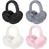 Vegove 4pcs Fuzzy Ear Muffs for Women, Foldable Faux Fur Ears Warmer Fluffy Outdoor Cute Earmuffs Winter Accessories