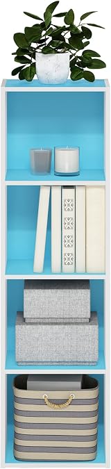 Furinno PASIR 4-Tier Book Shelf Light Blue White 30.5x106.1x23.7 cm view 4