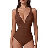 QINSEN Womens Sexy V Neck One Piece Bathing Suit Cross Back Swimsuit High Waist Monokini