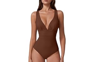 QINSEN Womens Sexy V Neck One Piece Bathing Suit Cross Back Swimsuit High Waist Monokini
