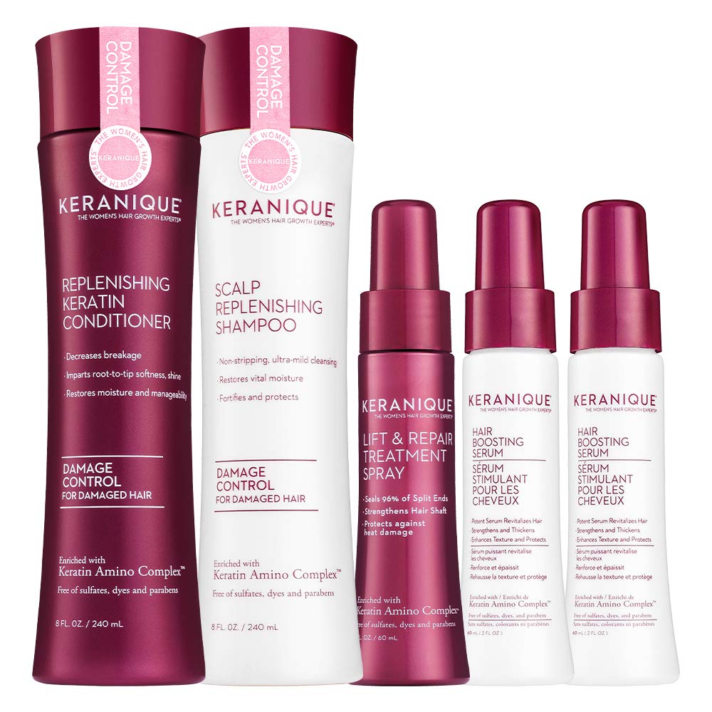Keranique Thicker Fuller Hair 60 Days System with Keratin Shampoo, Conditioner, Follicle Boosting Serum and Lift and Repair Treatment for Damaged Thinning Hair, Paraben/Sulfates Free
