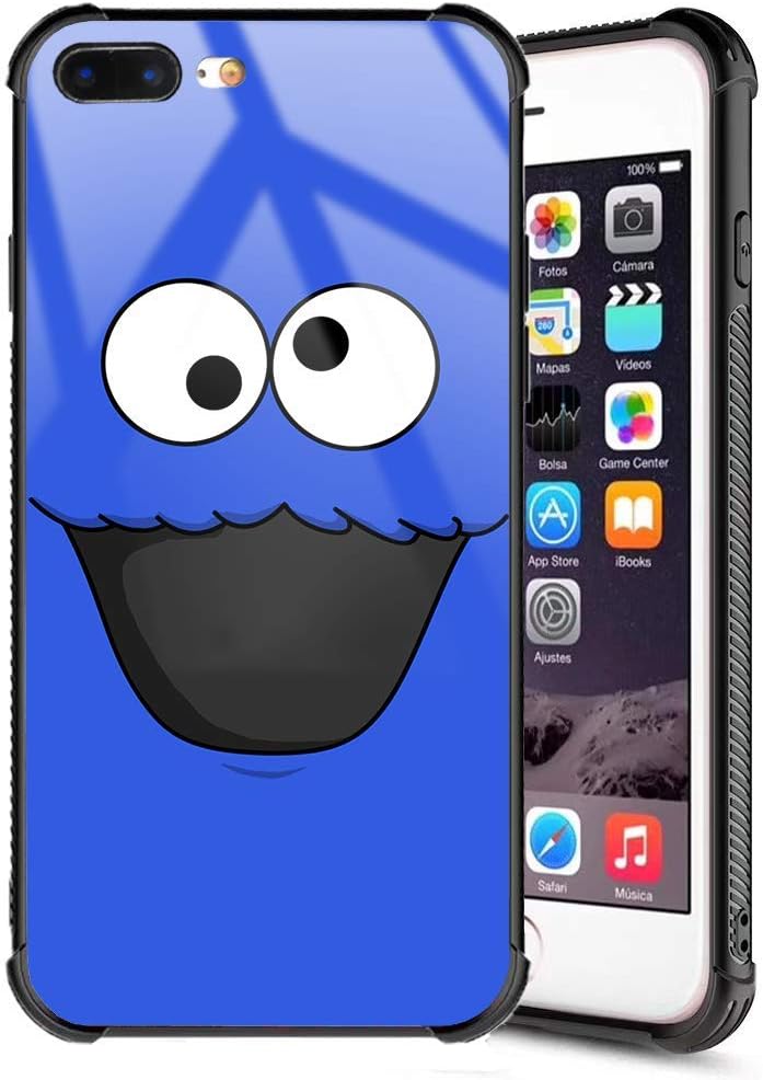 XanaduC iPhone 7 Plus Case, iPhone 8 Plus Cases Blue Cartoon Funny Design Slim Fit Tempered Glass Back Cover and Soft TPU Silicone Shockproof Bumper Protective Case for iPhone 7 Plus/8 Plus 5.5inch