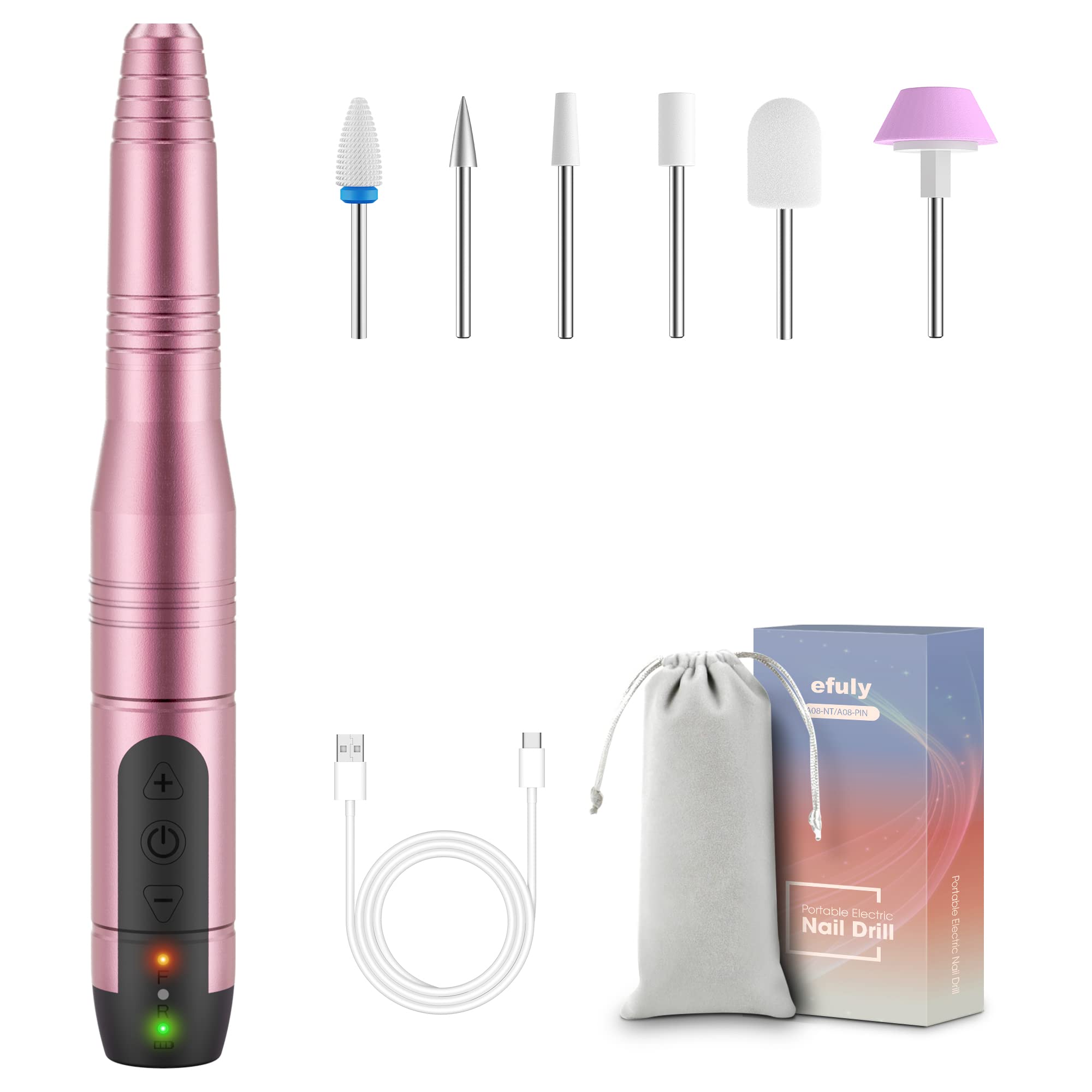 efuly Wireless Quiet Nail File with 20000 rpm Adjustable Nail Drill, USB Rechargeable Cutter Nails, Manicure Pedicure Set, Foot Care – Pink — image 1
