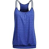 Wobity Women's Yoga Tops Loose Fit Double Spaghetti Strap Tank Tops with Baned Bottom