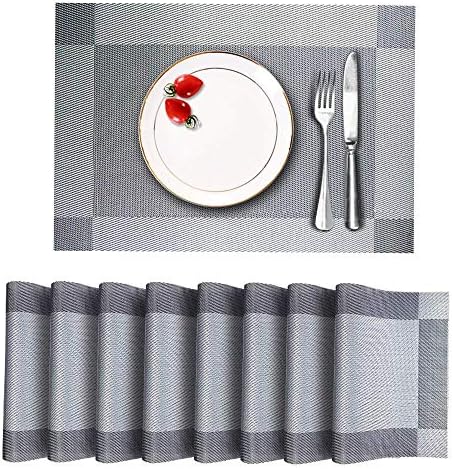 HALIN Set of 8 Placemats, Heat Resistant Non-slip Washable Dining Table Mats, Crossweave Double-sided Woven Vinyl Placemats, Arbitrarily Cut