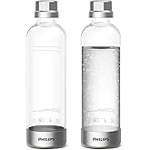 PHILIPS Carbonating Bottles ADD916/37, 1L Twin Pack Reusable PET Sparkling Water Bottles Compatible Sparkling Water Maker, 2 Pack for ADD4902BKOQ/37, ADD4902WHOQ/37 and ADD4901GROQ/37, ADD4901BKOQ/37