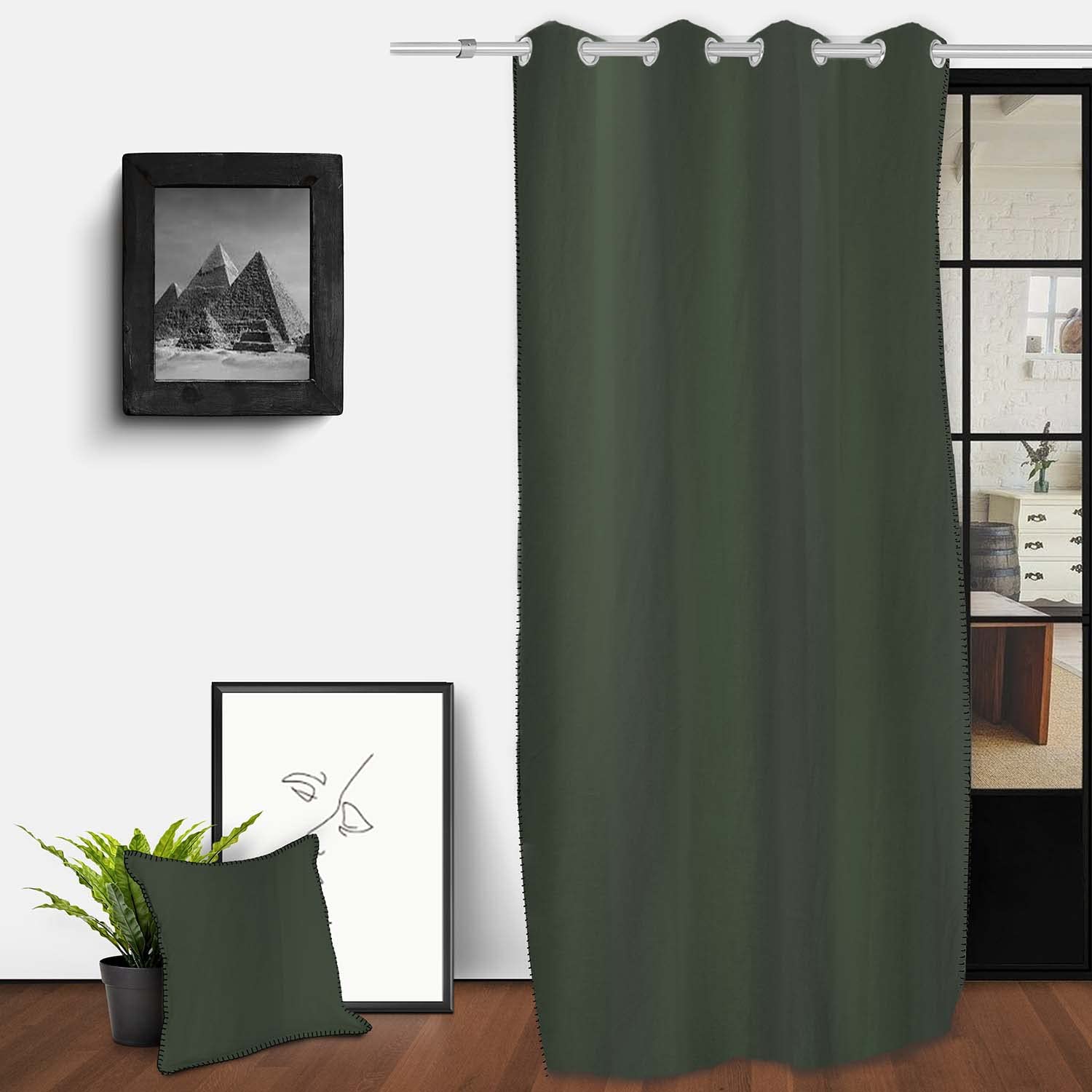 Soleil d'ocre Curtain with Eyelets, Green, 140 x 250 cm